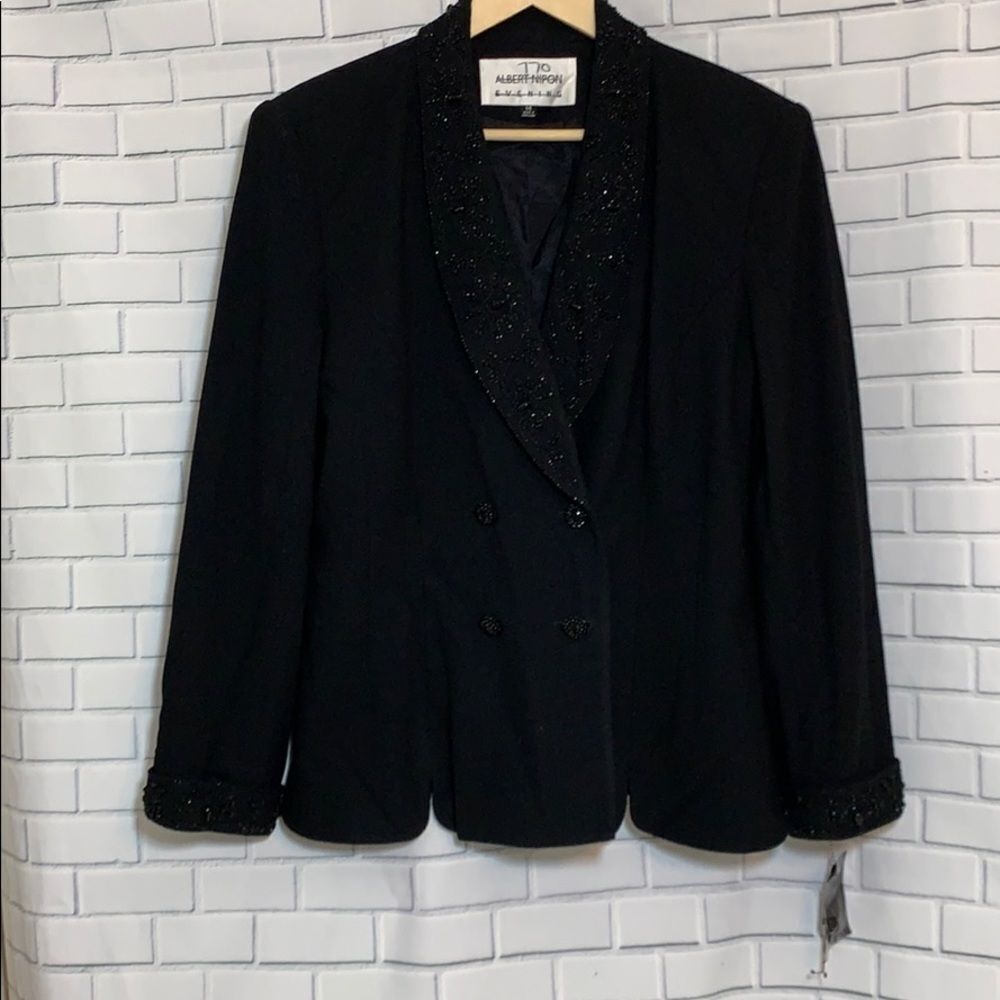 Albert Nipon Evening NWT Black Beaded Lapel Jacket